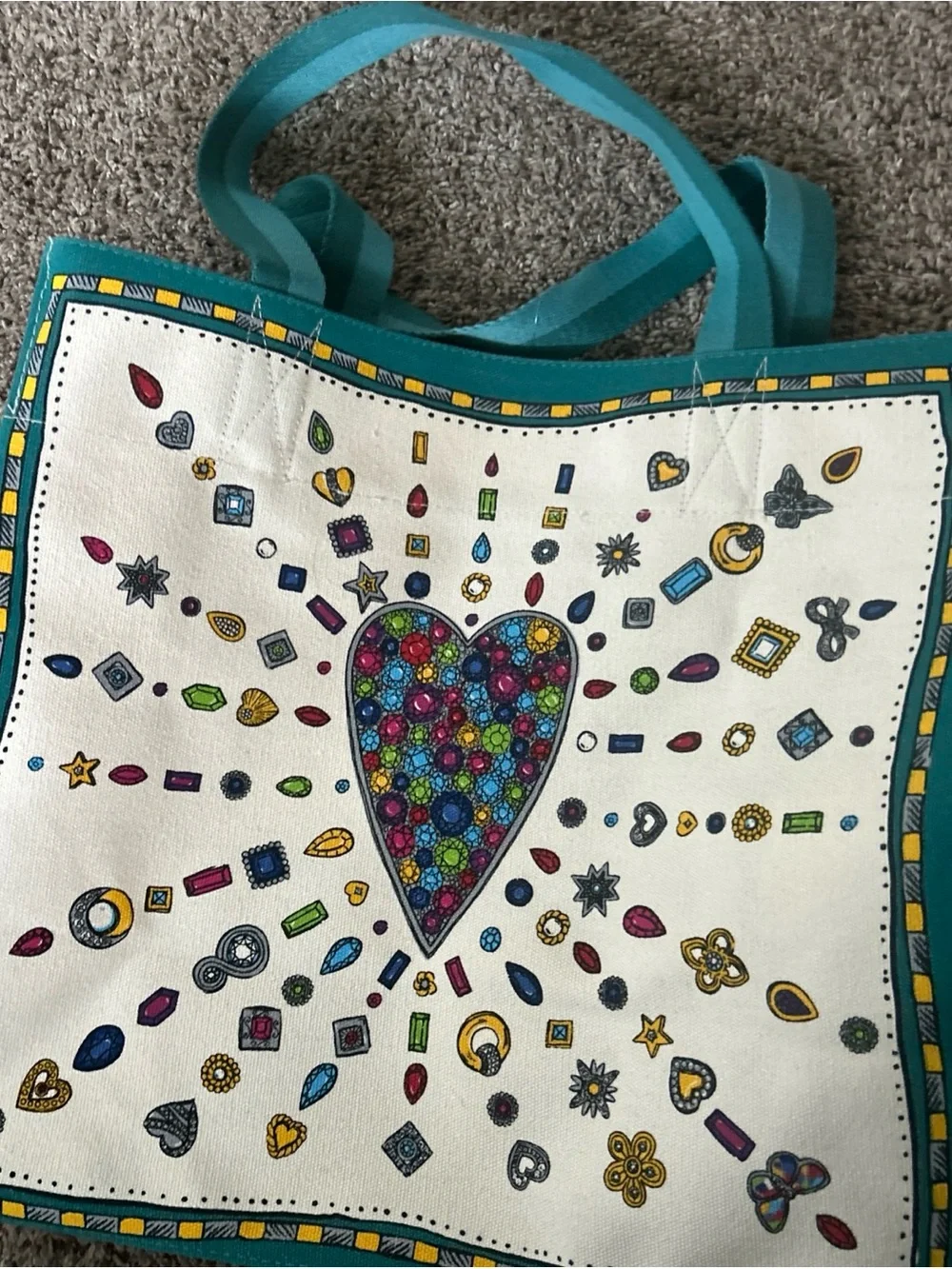 New Brighton Teal Canvas LOVE Heart Tote with Yellow Accent